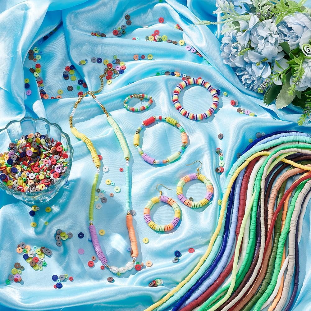 PH 14000pcs 4mm 6mm Polymer Clay Flat Beads 20 Colors Handmade Heishi Clay Beads Flat Round Beads Disc Beads for DIY Jewelry Making Bracelets Making Craft Earrings for DIY