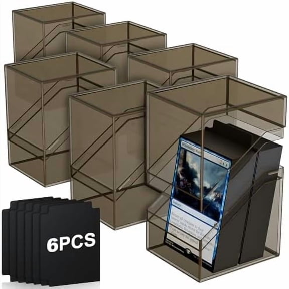 Card Deck Cases, 6 Pack Acrylic Commander Deck Box Holding 100 Sleeved Cards with 6 Dividers, Sturdy Card Storage Box Fit for MTG, TCG, Sports Cards (Black)