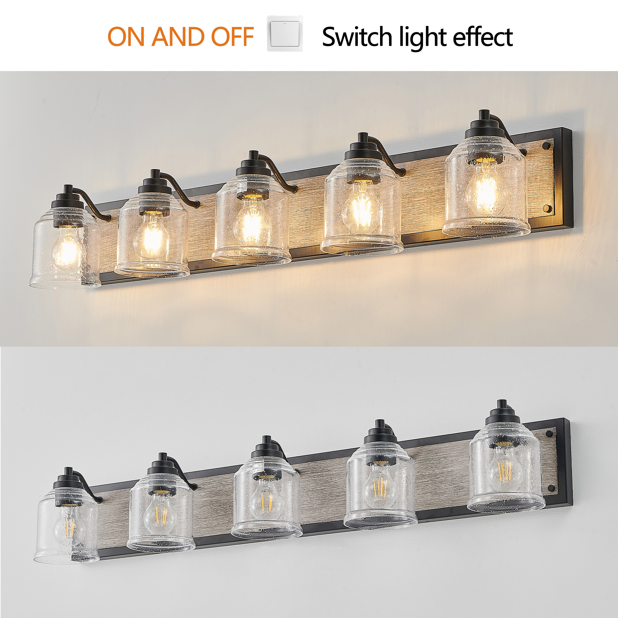 Glare-Free Design 40-inch 5-Light Black LED Bathroom Light for Vanity Mirror