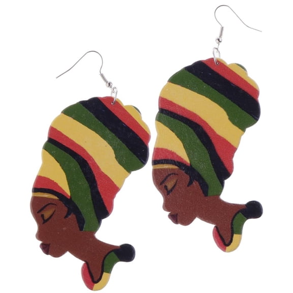 African Woman Lady Head Ethnic Dangle Earrings Party Jewelry Gift