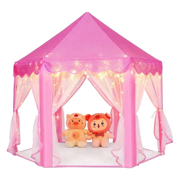 Princess Castle Play Tent for Girls with LED Star Lights, Large 55'' x 53'' Playhouse for Indoor and Outdoor Play, Outdoor Toys for Kids