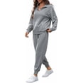 thumbnail image 4 of FIOPHY Women's Waffle Knit 2 Piece Outfits Lounge Sets 1/4 Zip Up Pullover Long Sleeve Top Jogger Sweats Track Suits Set, Gray, M, 4 of 5