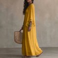 thumbnail image 4 of Yfalhf Women Boho Lace V‑Neck Batwing Sleeve Maxi Dress, Flow‑y Oversized Beach Vacation Dress, Photo‑Ready Long Dress for Summer Holiday Getaways,Yellow,L, 4 of 5