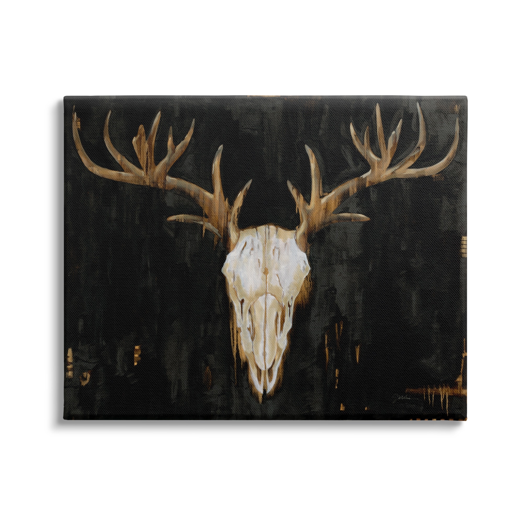 Stupell Industries Deer Antlers Skull Dark Rustic Animals & Insects Painting Gallery Wrapped Canvas Print Wall Art