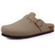 thumbnail image 1 of Zuecos de ante con forro de piel para mujer, pantuflas con plantilla de corcho peludo, chanclas de algodón cómodas para hombre, zapatos planos cortos de corcho afelpado para invierno, 1 of 6