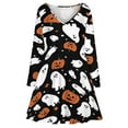 thumbnail image 3 of Black Halloween Background with Pumpkin Long Sleeve Dresses For Women Vintage Elegant Party Dress Oversized V-neck Dress S-8XL, 3 of 7