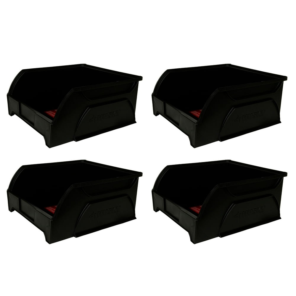 Husky 11in x 11.5in x 5.3in Stackable Plastic Storage Bin (4Pack