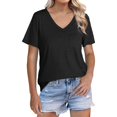 thumbnail image 2 of Clearance! Delayuji Short Sleeve Shirts for Women Womens T Shirts V Neck Cap Short Sleeve Summer Tops Trendy 2025 Loose Casual Tshirts with Pocket Xxl Black, 2 of 5