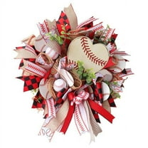 TERGAYEE Patriotic Wreath,Baseball Wreath Decor Patriotic Wreath Baseball Football Printed Gift for Festival Celebration Front Door Wall Window Party Decoration