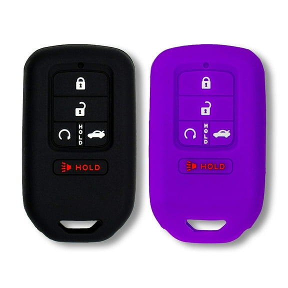 Autobase Silicone Key Fob Cover for Honda Accord Civic CR-V CRV Pilot Passport Insight EX EX-L Touring | Car Accessory | Key Protection Case 2 Pcs (Black & Purple)