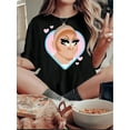 thumbnail image 1 of Camiseta Para Mujer De Verano Para Uso Diario, Viajes, DesplazamientosWomen'S Casual Crew Neck T-Shirt, Polyester Blend, Medium Stretch Knit Fabric, with Playful Heart Portrait Print, for All-Season, 1 of 6