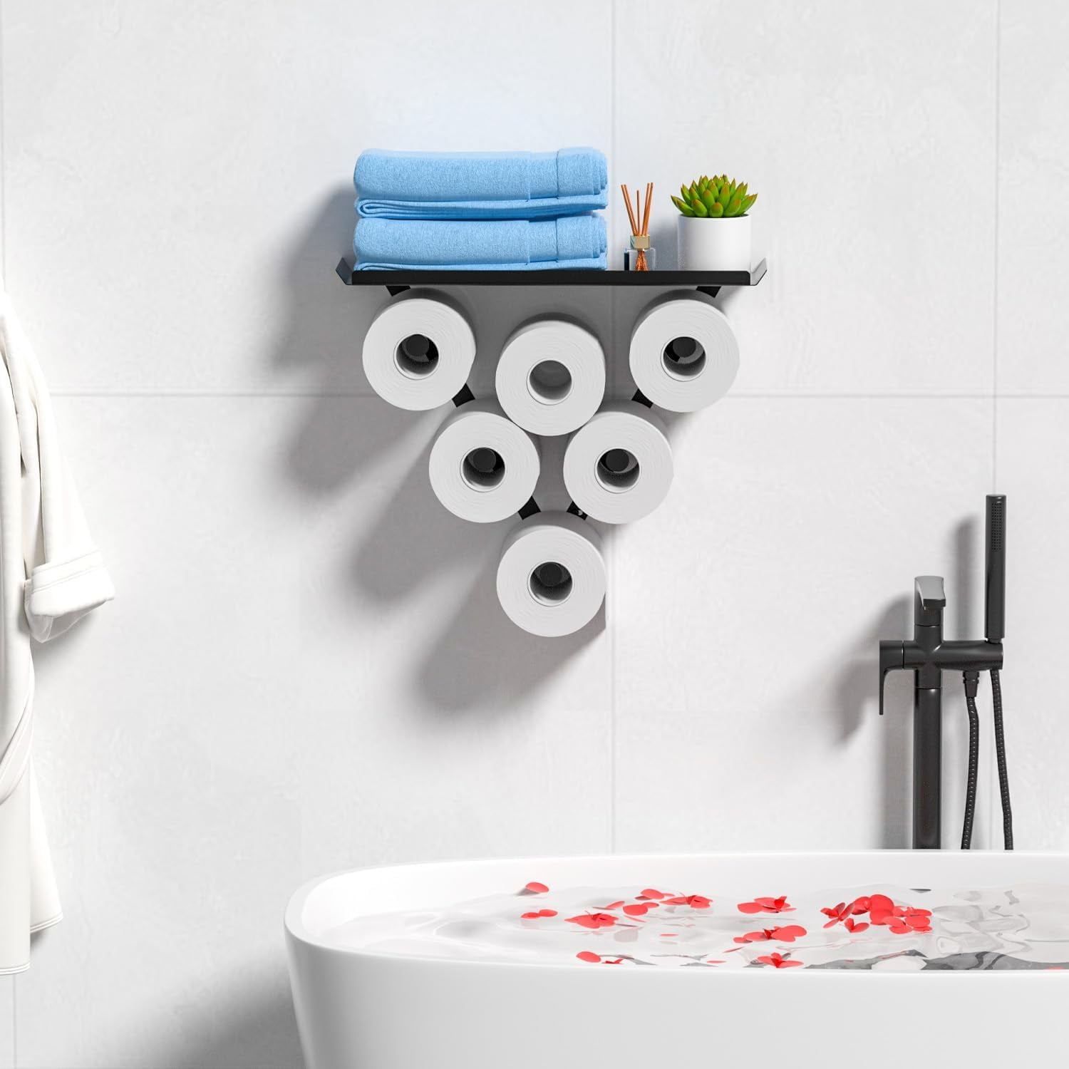 BOIVSHI Toilet Paper Holder,Wall Mount Toilet Paper Storage for Extra 12 Rolls, Metal Wall Art Sculpture Bathroom Decor Tissue Holder Shelf