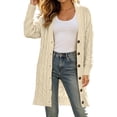 thumbnail image 3 of LWFFDAW Long Open Fornt Cardigan Sweater for Women Long Sleeve Button Down Sweater Fall Winter Soft Loose Knit Sweater Coat, 3 of 10