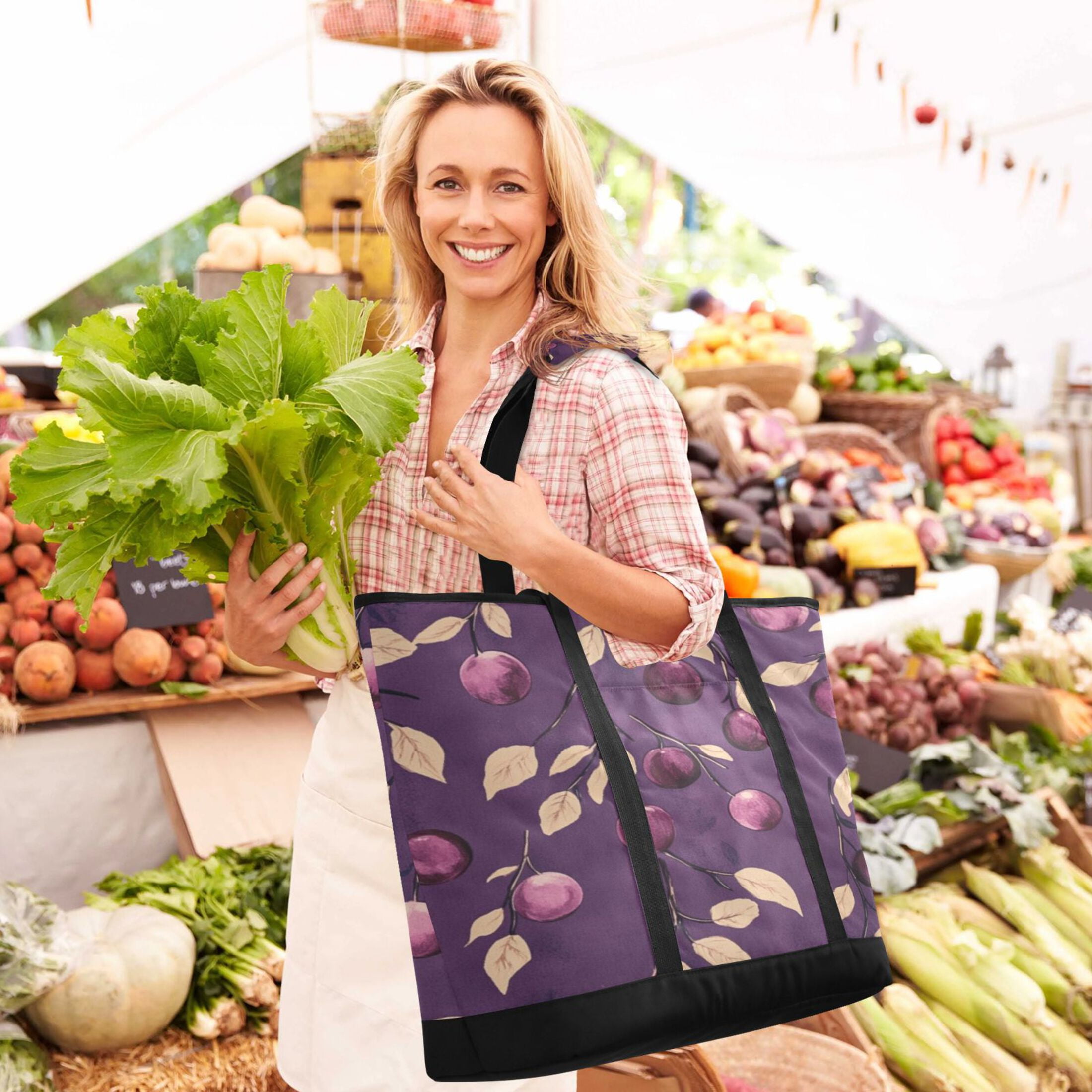 Large Hand-held Ice Pack Picnic Bag Insulation and Refrigeration Suitable for Shopping Picnics and Camping Purple Plum