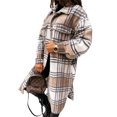 thumbnail image 3 of Chaqueta de cuadros de las mujeres de manga larga de la solapa con botones Camisas mezcla de lana Abrigo Casual Tops Outwear(Camello-L) Nituyy abrigo, 3 of 6