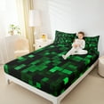 thumbnail image 5 of Homewish Black Green Rectangle 3pcs Twin Sheet Set, Buffalo Plaid Abstract Bedding Sets, 5 of 8
