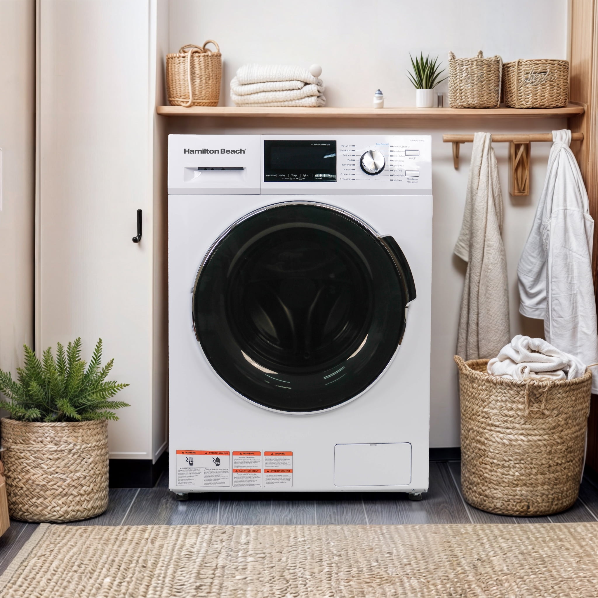 Hamilton Beach 2.7 Cu. ft. Front Loading Washer and Dryer, All-In-One Washer-Dryer Combo with 12+ Wash Programs, 800 RPM Spin Speed, White