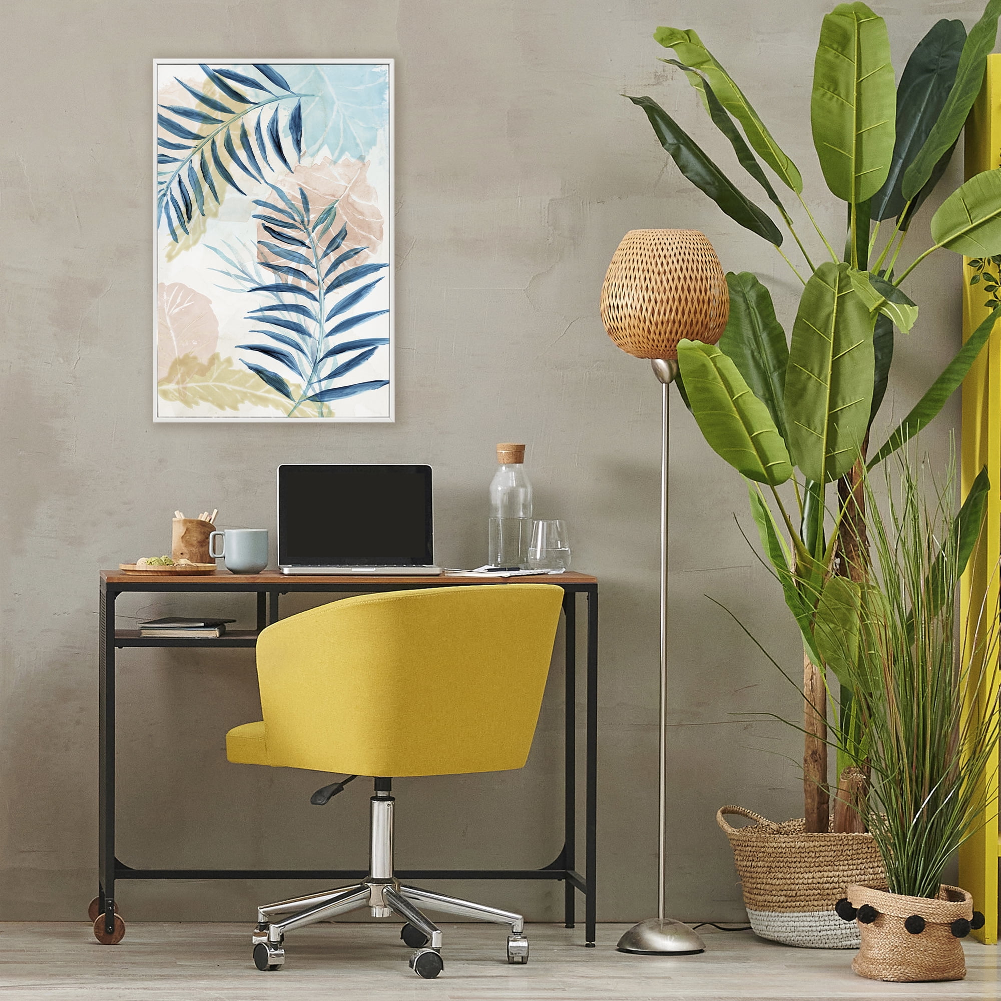 Stupell Industries Blue Palm Fronds in Pastel Haze White Framed Giclee Art, design by Nan