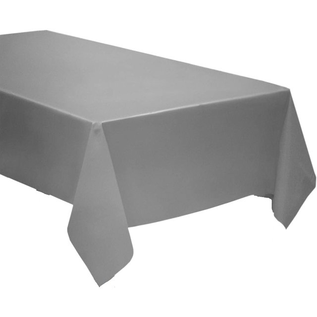 Pack of 4: Disposable Plastic Tablecloths/Table Covers, 54 x 108 inches Each (Silver/Gray)