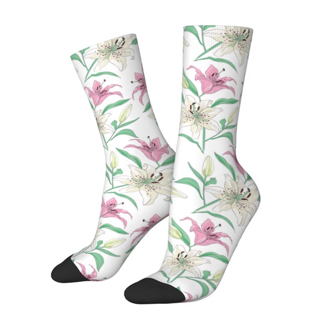 Balery Lilies Flowers Calcetas Largas con Estampado para Hombre y Mujer – Suaves y Transpirables, Talla Única (US 5-11)