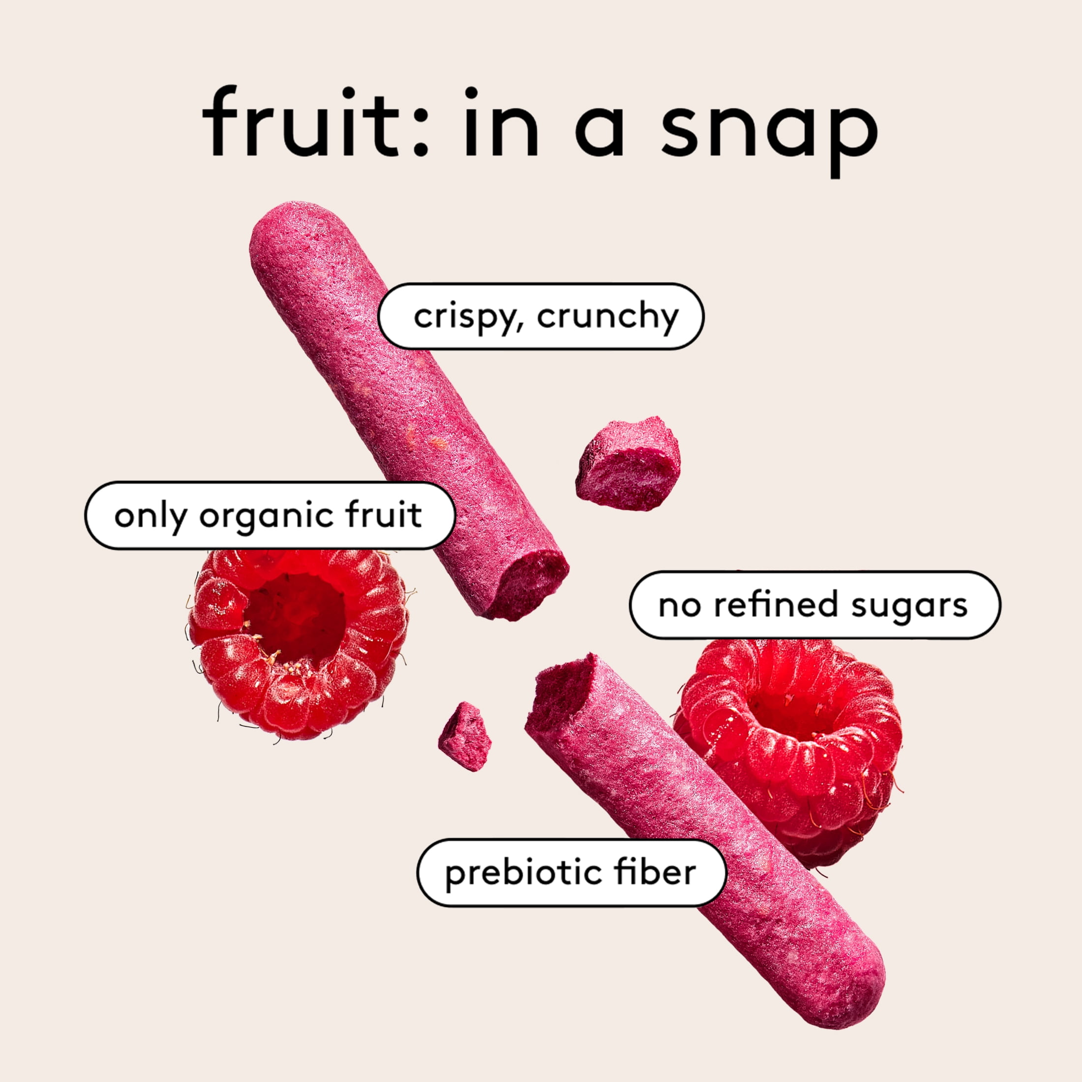(3 pack) Kencko Raspberry Organic Fruit Snaps, Freeze Dried Fruit Snacks, 1 oz