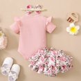 thumbnail image 5 of GYRATEDREAM Newborn Baby Girl Summer Outfit Infant Girl Letter Romper Floral Shorts Headband Set 0-18 Months, 5 of 12