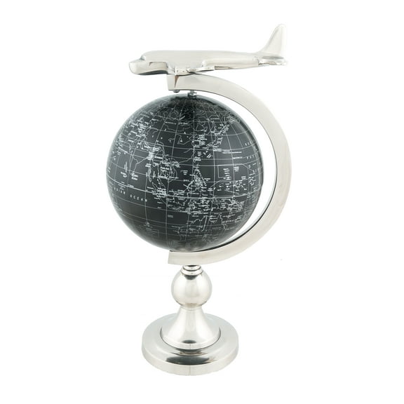 10" x 8.5" x 18" Airplane On Globe With Brass Stand