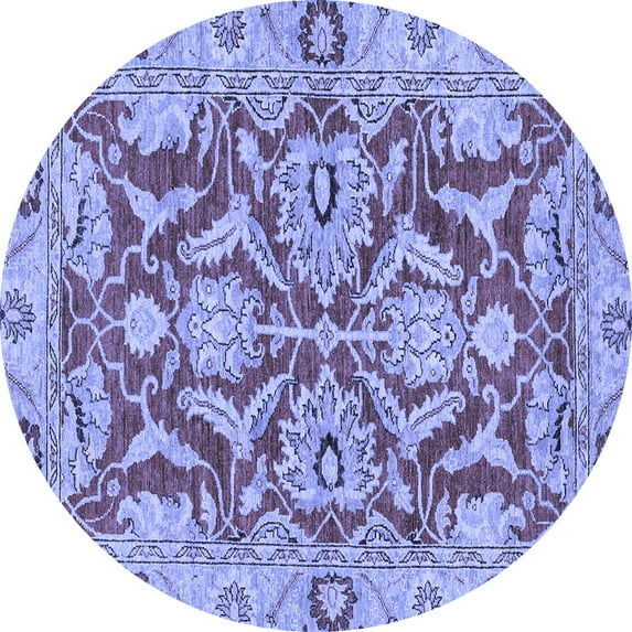 Ahgly Company Machine Washable Indoor Round Oriental Blue Traditional Area Rugs, 7' Round