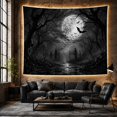 thumbnail image 6 of Moon Stars Nighttime with Forest Monochromatic Dominated Blacks, Spooky Gothic for Gothic Decor Fans, Dark Art Decor, Halloween Gift, Tapestry Wall Hanging for Bedroom and Dorm, 6 of 7