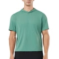 thumbnail image 2 of FRSASU Men's Short Sleeve Hoodie Gym Shirts Lightweight Quick-Dry Athletic Pullover Hooded Workout Fitness Tee Green, 2 of 9