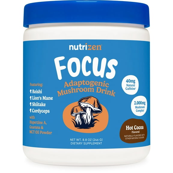 Nutricost Nutrizen AM Focus Adaptogenic Mushroom Drink (Hot Cocoa Flavored) 30 Servings - Includes Reishi, Lion's Mane, Shiitake, Cordyceps