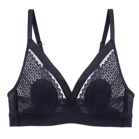 

Bra French Lace Triangle Cup Underwear Women s Big Breasts Show Small No Steel Ring Bra NylonSpandex no underwire sports bra Black