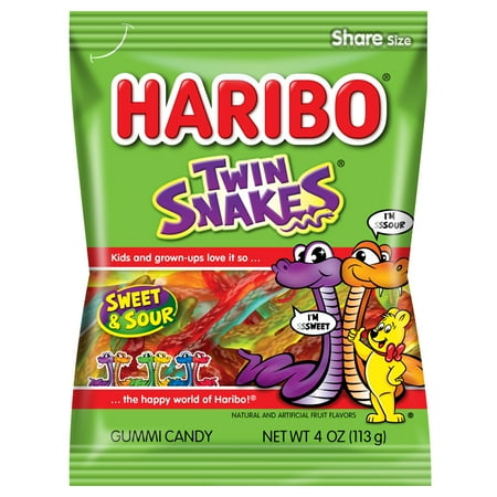 Haribo Twin Snakes Sweet And Sour Gummy Candy, 4 Oz