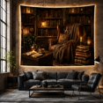 thumbnail image 6 of Leather Armchair Inside a Candlelit Library, Cozy Vintage for Readers, Literary Home Decor, Graduation Gift, Tapestry Wall Hanging for Study Room and Reading Nook, 6 of 7