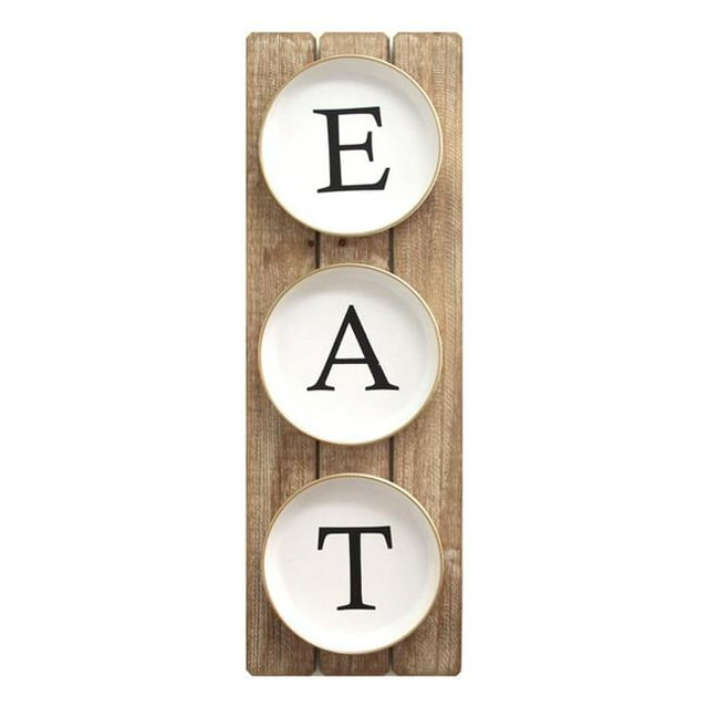 Stratton Home Decor S12897 Planked Sign Eat - Natural Wood, White & Black