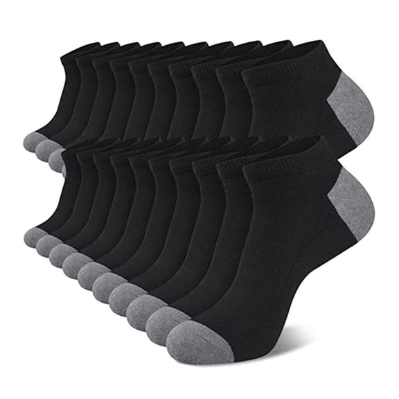 Mens Ankle Socks Low Cut  Athletic Ankle Socks Breathable Black Size 12-15 20Pairs