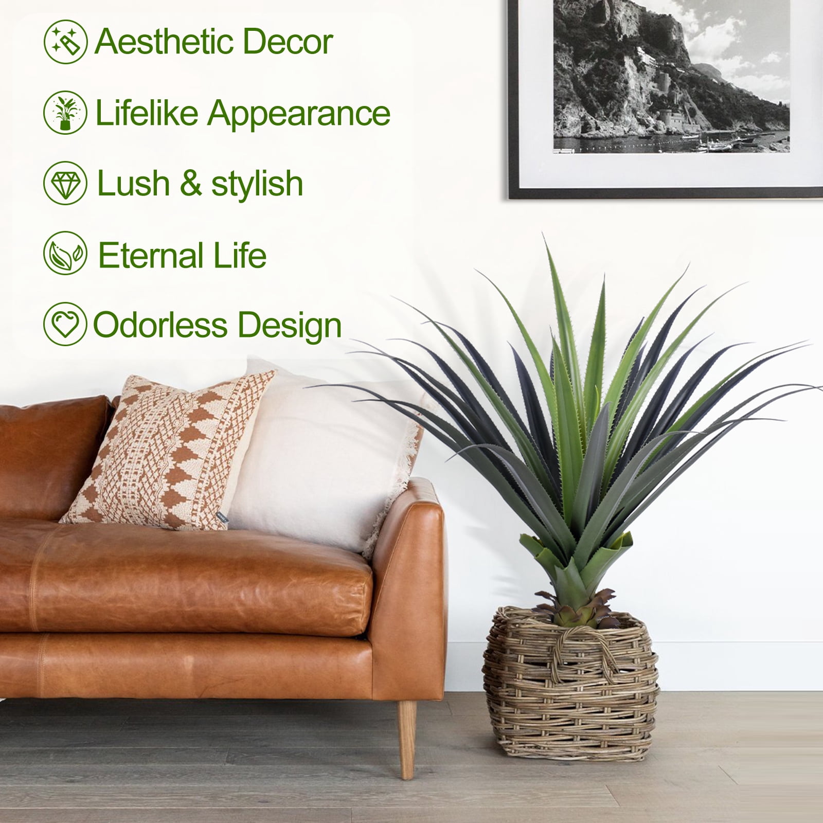 3ft Artificial Spiked Agave Plant, Small Faux Floor Plant for Front Porch, Patio, Home, Office and Indoor Outdoor Decor