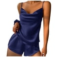 thumbnail image 3 of Women's Comfortable New Solid Color Ice Silk Pajamas Women's Sling Shorts Set Shorts Set Two Piece Outfits for Juniors Swimming Suit Cover up Leather Shorts Suit Bikini Swimsuit Swimsuit Cover, 3 of 6