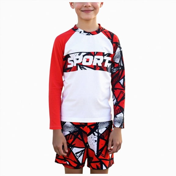 Ymyiu Baby Swimsuit Boy with Hat Toddlers and Baby Boys' 3-Piece Swimsuits Kids Long Sleeve Sunsuit Swimwear Sets Size 12 Years (Red,12 Years)
