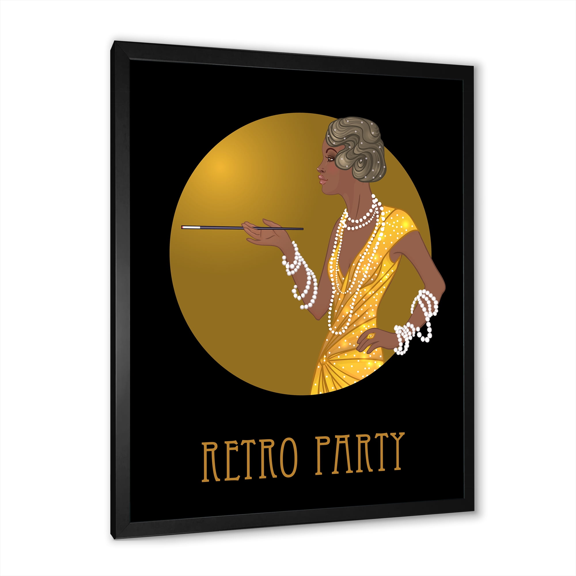 Designart 'Retro Fashion Glamour Afro American Woman' Modern Framed Art Print
