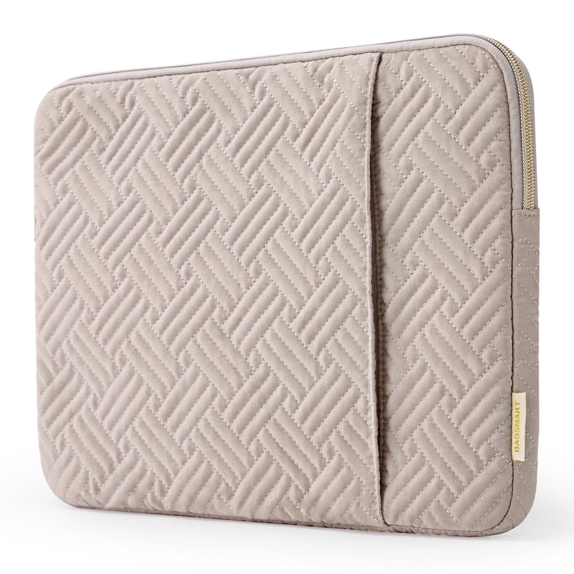 BAGSMART Laptop Sleeve for 13-13.3" Notebook, Protective Soft Padded Zipper Cover Carrying Computer Bag with Pocket, Compatible with MacBook Air/Pro Chromebook Tablet Ultrabook 14 inch, Light Tan