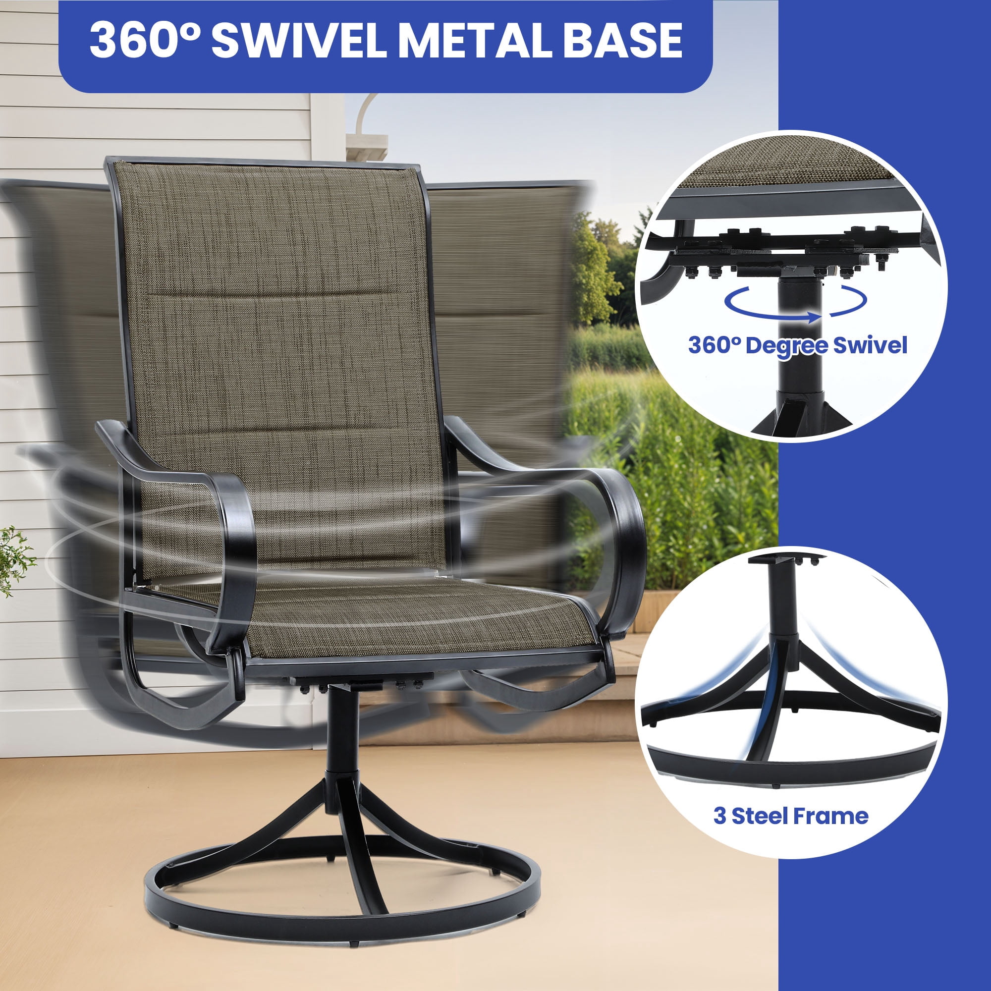 Uforic 360-degree Swivel Chairs, 2-pieces Outdoor Dining Chairs, Swivel Dining Chairs for Patio, Garden, Backyard, and Garden, with Breathable Teslin Fabric, All-Weather Construction, Brown