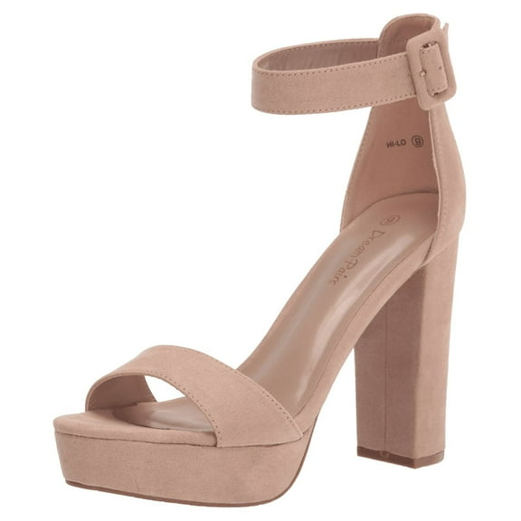 BURUDANI Women's Party Dress Shoes Ankle Strap Wedding High Chunky Platform Heel Sandals NUDE/SUEDE Size 8