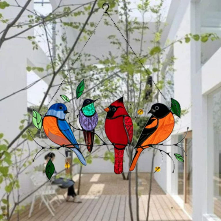 Multicolor Birds on a Wire Stained Glass Bird Suncatcher Window Hangings, Bird  Suncatcher for Windows Doors Room Home Decoration Hummingbird Ornament and  Gifts for Bird Lovers 