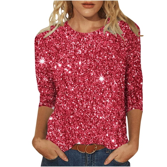 Staron Clearance Sale Womens 3/4 Sleeve Tops and Blouses Floral Print Crew Neck Tops Loose Dressy Casual Basic Tees Shirts Casual Tunic Tops