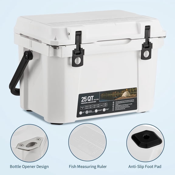 Historyli 25 QT Portable Hard Cooler,Heavy Duty Cooler Ice Chest,Insulated Cooler,Cold Retention for Travel,Beach,White
