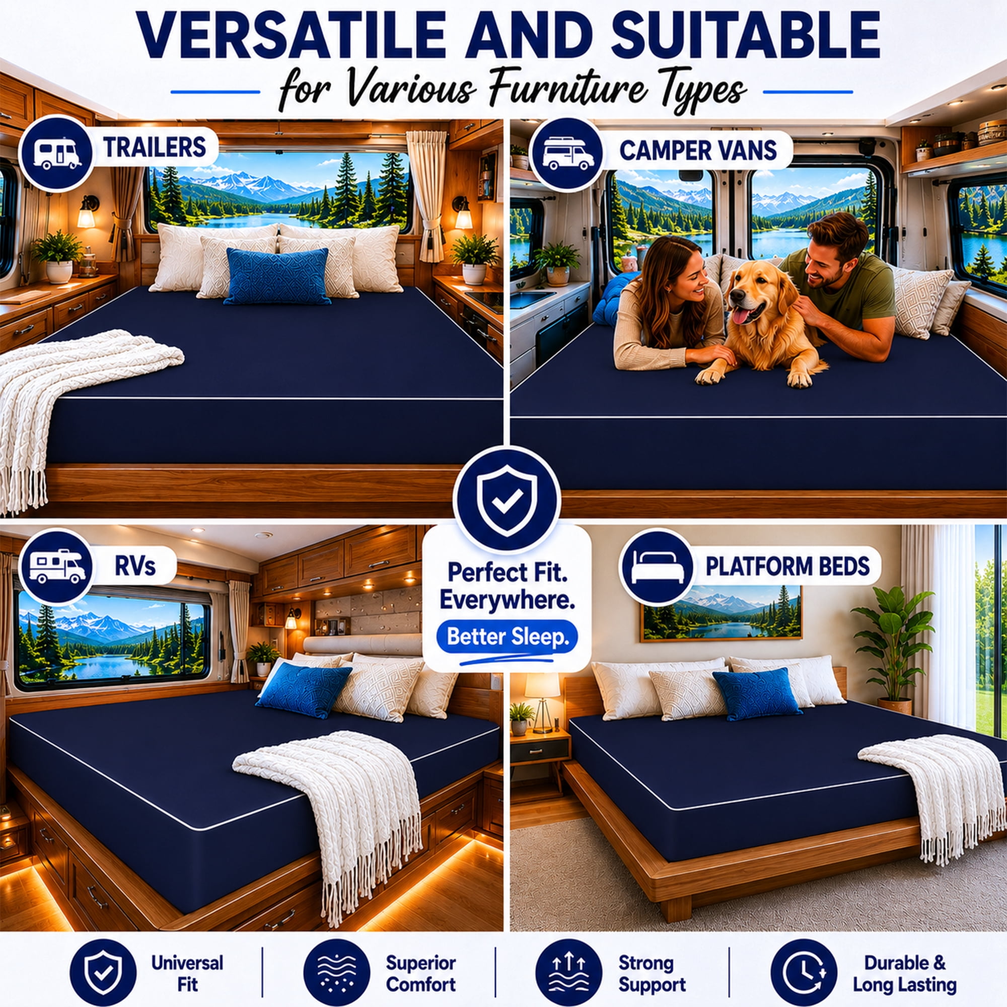 Continental Sleep, 6-Inch High Density Foam RV Mattress Replacement with Nylon Vinyl Cover, Waterproof, Medium Firm, Travel Camper Trailer Truck and Bunk, Pressure-Relief Support, 75" x 30"