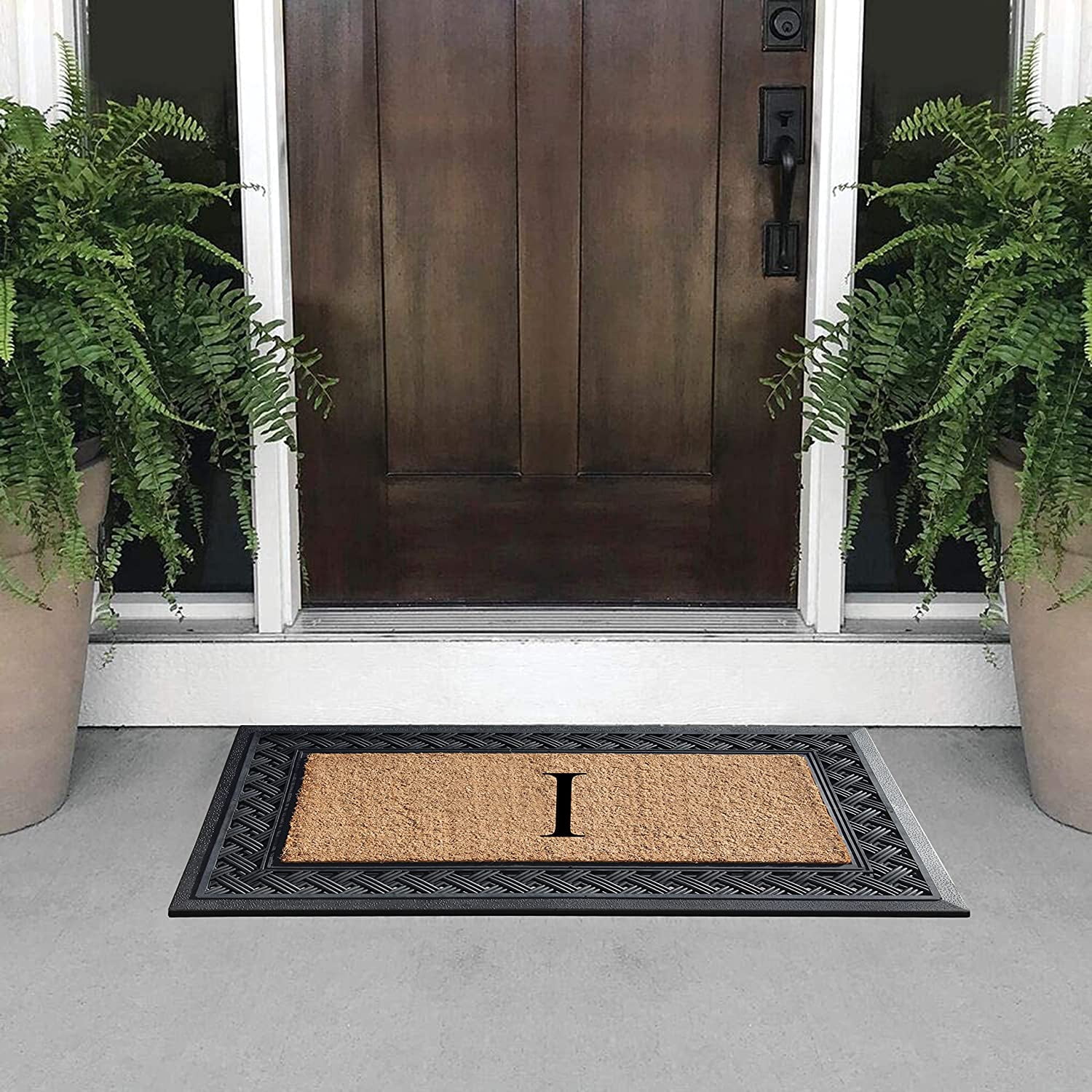 A1 Home Collections Paisley Rubber and Coir Outdoor Doormat, Non-Slip Backing, Black/Beige 23 x 38