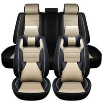 Maidao Car Seat Covers Full Set for Cadillac for DeVille 1994-2005 Leather Compatible Airbag Water Resistant Front Rear Cushion Protector with Headrest and Pillow Black and Beige