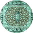 thumbnail image 1 of Ahgly Company Machine Washable Indoor Round Medallion Turquoise Blue Traditional Area Rugs, 5' Round, 1 of 4